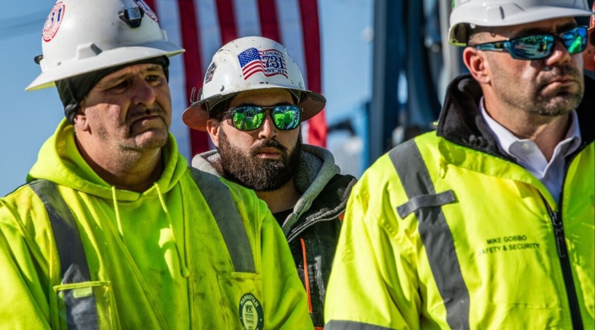 Workers at a construction site for the Gateway rail tunnel under the Hudson River, near Hudson Yards in Manhattan on Feb. 5, 2026. Workers were winding down their construction activity on the biggest transportation infrastructure project in the nation as the Trump administration’s prolonged suspension of its funding threatened to bring work to a halt. (Graham Dickie/The New York Times)
