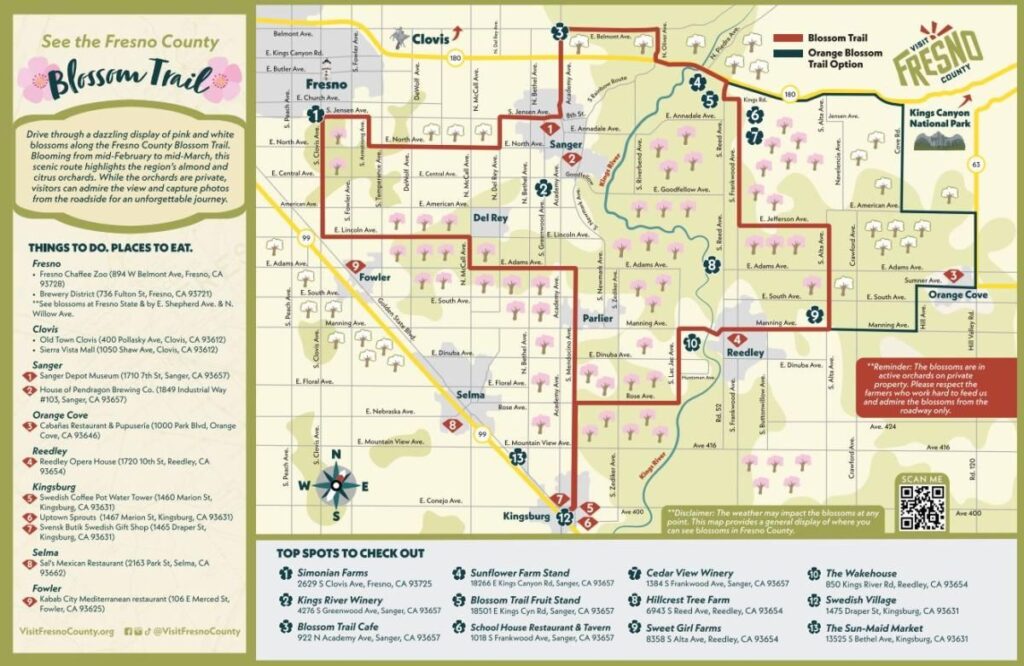 2026 Map of Fresno County's Blossom Trail, a self-guided tour
