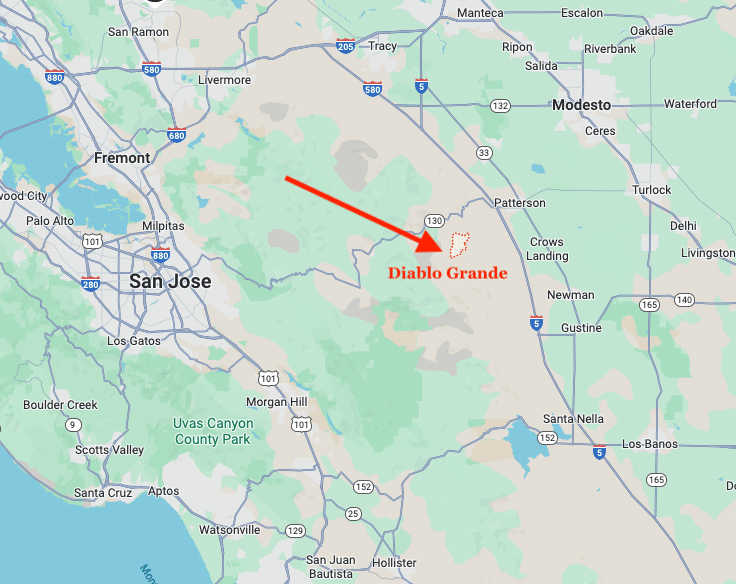 Locater map for the The 600-home Diablo Grande housing development in western Stanislaus County