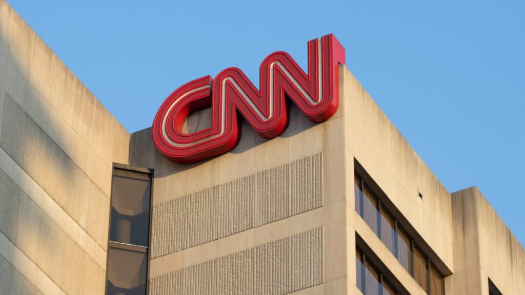 Image of the CNN logo on the headquarters building in Atlanta, Georgia
