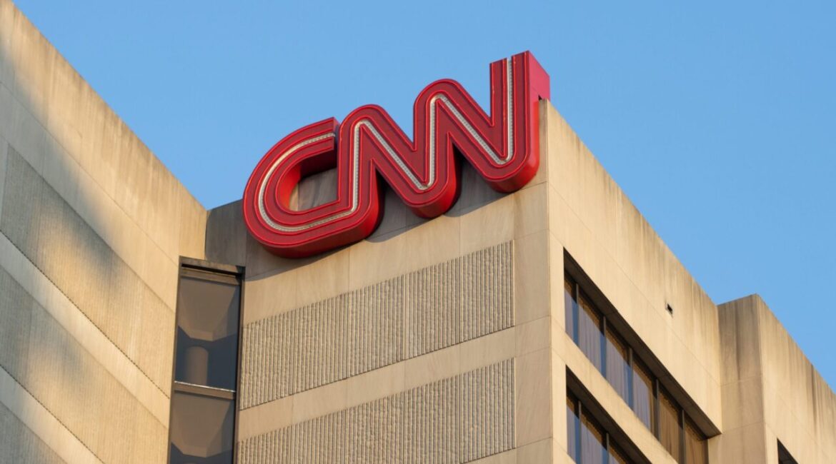 Image of the CNN logo on the headquarters building in Atlanta, Georgia
