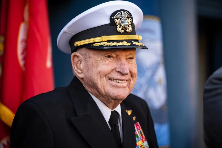 Portrait of Royce Williams in full naval uniform after receiving the Navy Cross 