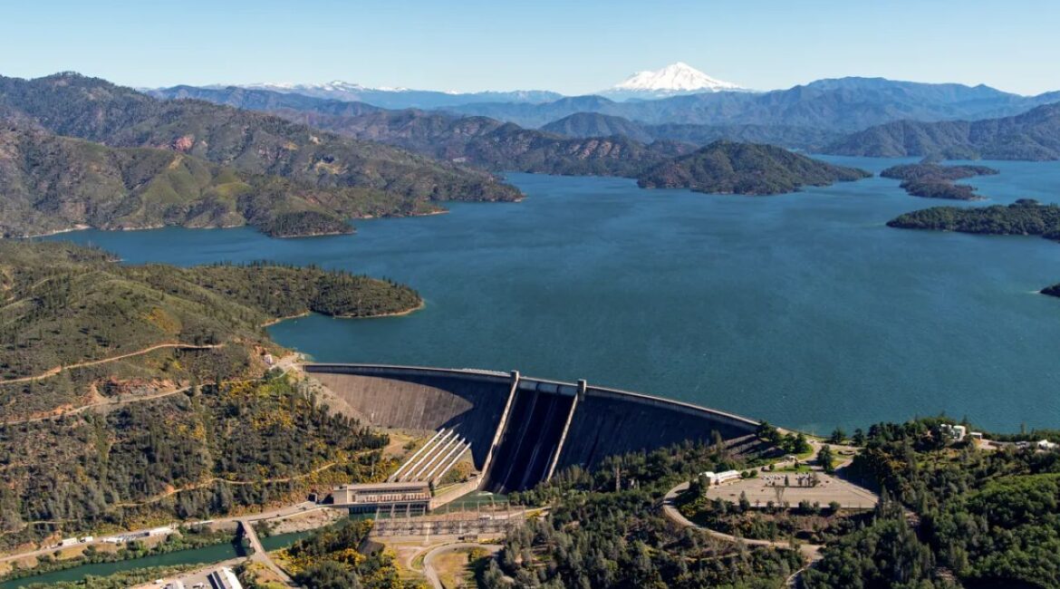 Image of Shasta dam at 96% capacity