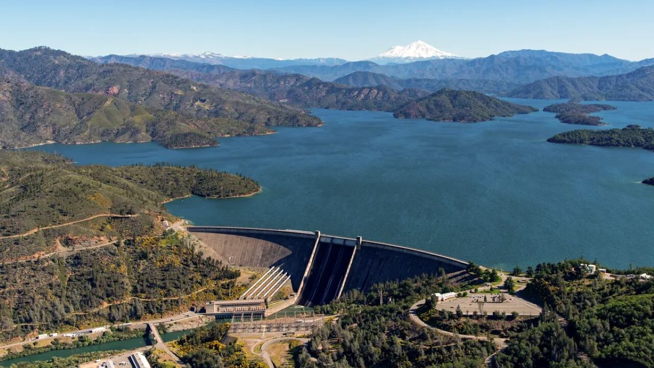Image of Shasta dam at 96% capacity