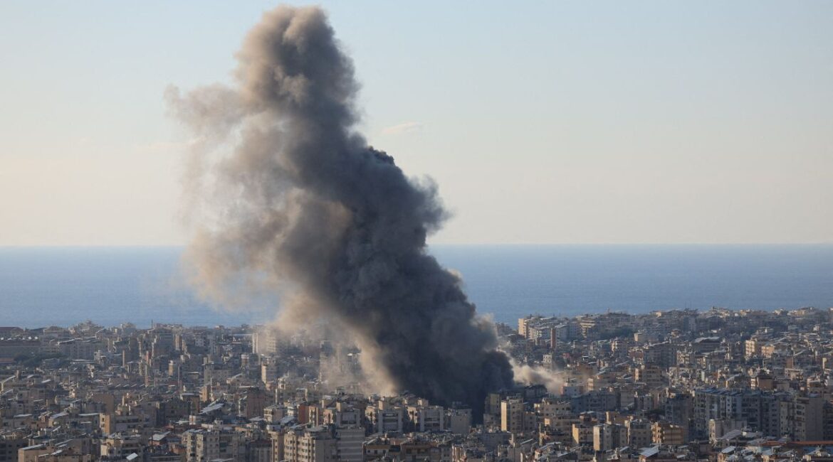 Image of smoke billowing from an Israeli strike on Beirut's southern suburbs