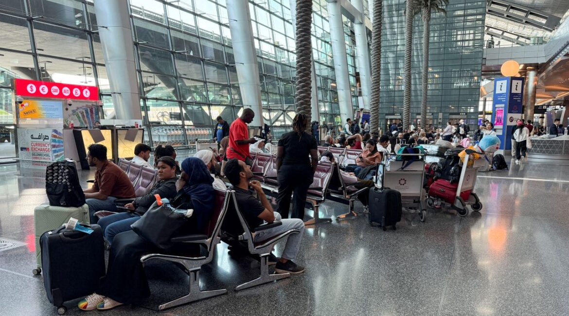 Image of travelers at the airport in Doha, Qatar