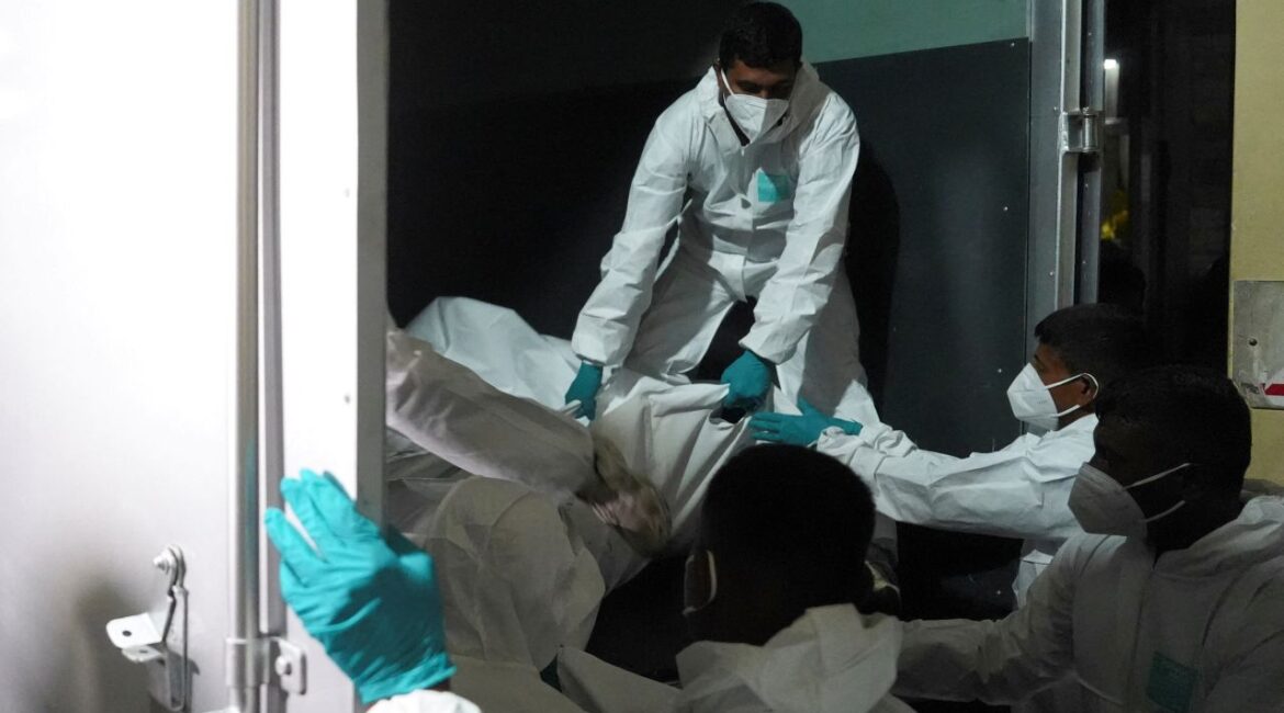 Image of the covered bodies of Iran sailors