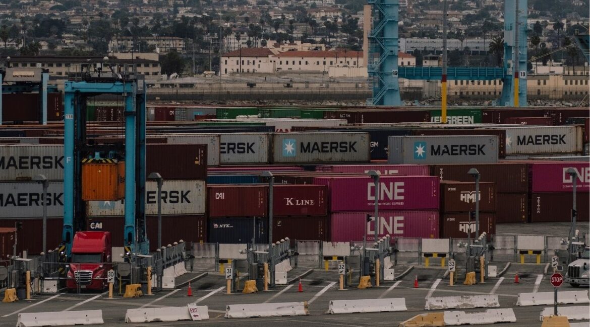 A container terminal at the Port of Los Angeles, May 29, 2025. The U.S. trade deficit in goods and services fell to $54.5 billion in January, declining 25 percent from the previous month as President Trump’s tariffs continued to cause huge fluctuations in trade, according to data from the Commerce Department released on Thursday, March 12, 2026. (Mark Abramson/The New York Times)