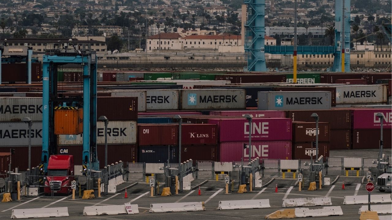 A container terminal at the Port of Los Angeles, May 29, 2025. The U.S. trade deficit in goods and services fell to $54.5 billion in January, declining 25 percent from the previous month as President Trump’s tariffs continued to cause huge fluctuations in trade, according to data from the Commerce Department released on Thursday, March 12, 2026. (Mark Abramson/The New York Times)