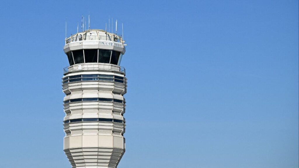 A control tower at Ronald Reagan Washington National Airport in Arlington, Virginia, U.S., February 14, 2026. (Reuters File)