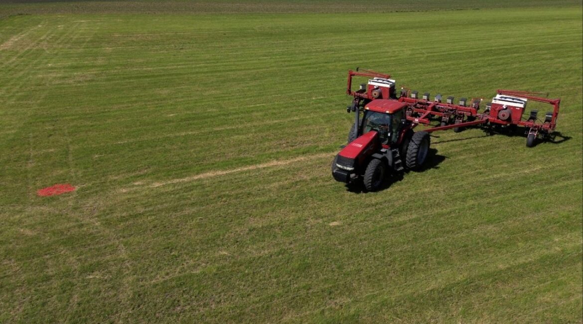 A drone view shows a tractor and a soybean planter parked on a soy farm in Somonauk, Illinois, U.S., May 30, 2024. (Reuters File)