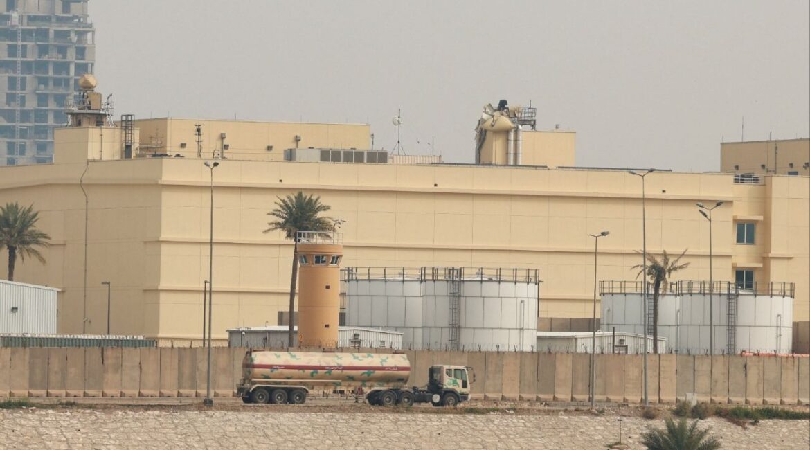 A general view of the U.S. Embassy, after Iraqi security sources said the embassy was hit in a missile attack, in Baghdad, Iraq, March 14, 2026. REUTERS/Ahmed Saad