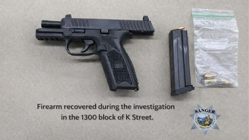 A joint operation by the Fresno County Adult Compliance Team and the Sanger Police Department at a K Street residence resulted in the arrest of a juvenile on firearms charges, following a previous gang-related arrest at the same location. (Sanger PD)