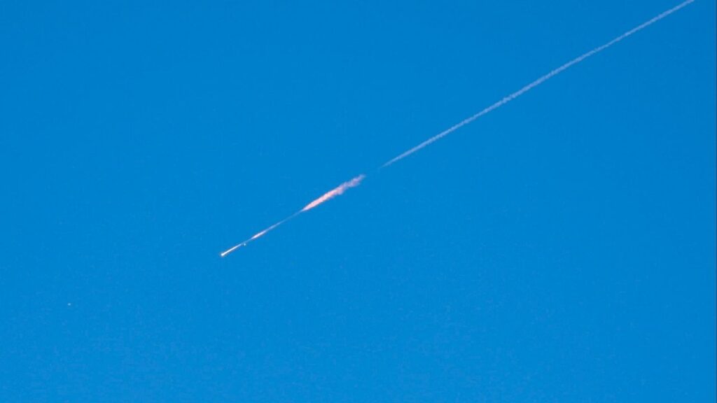 A projectile launched from Iran heads towards Israel, amid the U.S.-Israeli conflict with Iran, as seen from Ramallah, in the Israeli-occupied West Bank, March 25, 2026. (Reuters/ Mohammed Torokman)