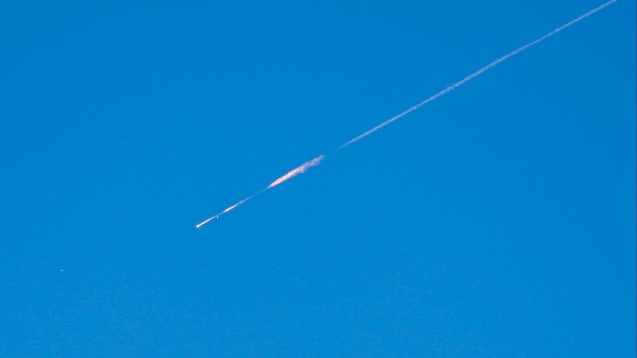 A projectile launched from Iran heads towards Israel, amid the U.S.-Israeli conflict with Iran, as seen from Ramallah, in the Israeli-occupied West Bank, March 25, 2026. (Reuters/ Mohammed Torokman)