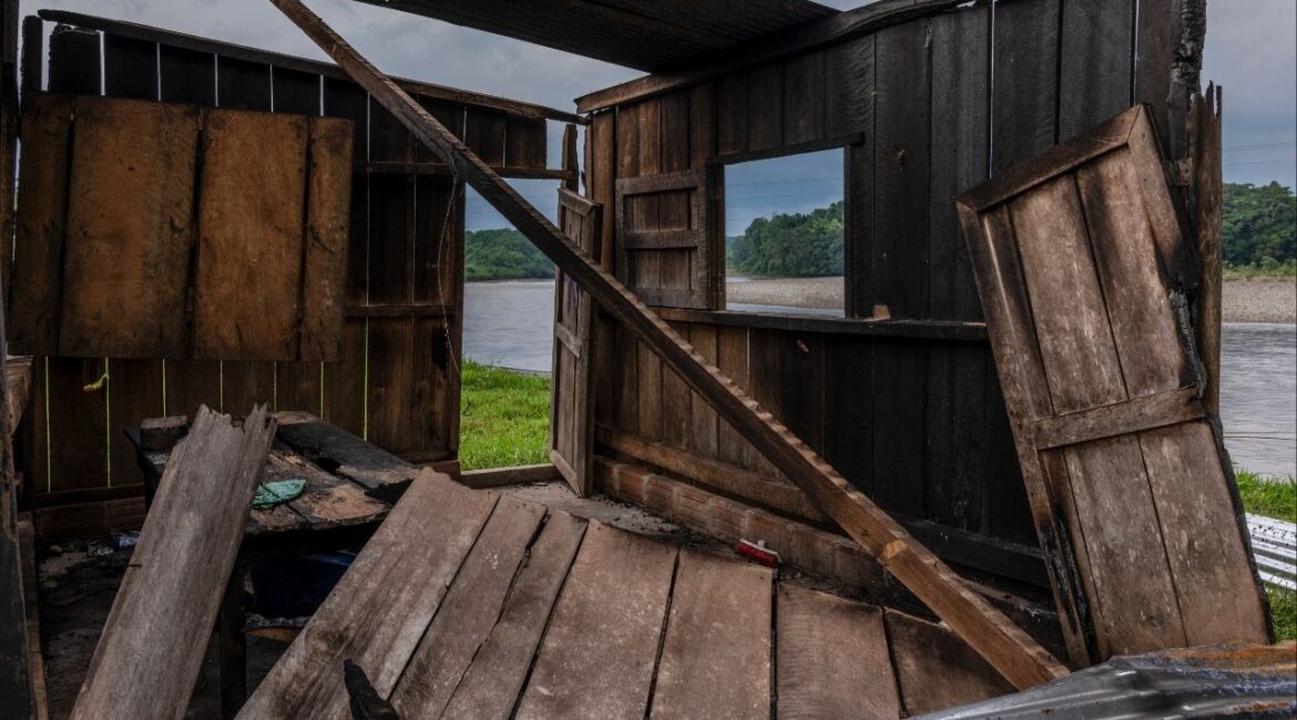 A shed that the farm owner and workers said had been used for making cheese at a dairy cattle farm that was burned and bombed by the Ecuadorian military in San Martín, Ecuador, March 13, 2026. The Times visited a village where the United States and Ecuador said they destroyed an armed group’s training camp. Residents said it was actually a dairy farm. (Federico Rios/The New York Times)
