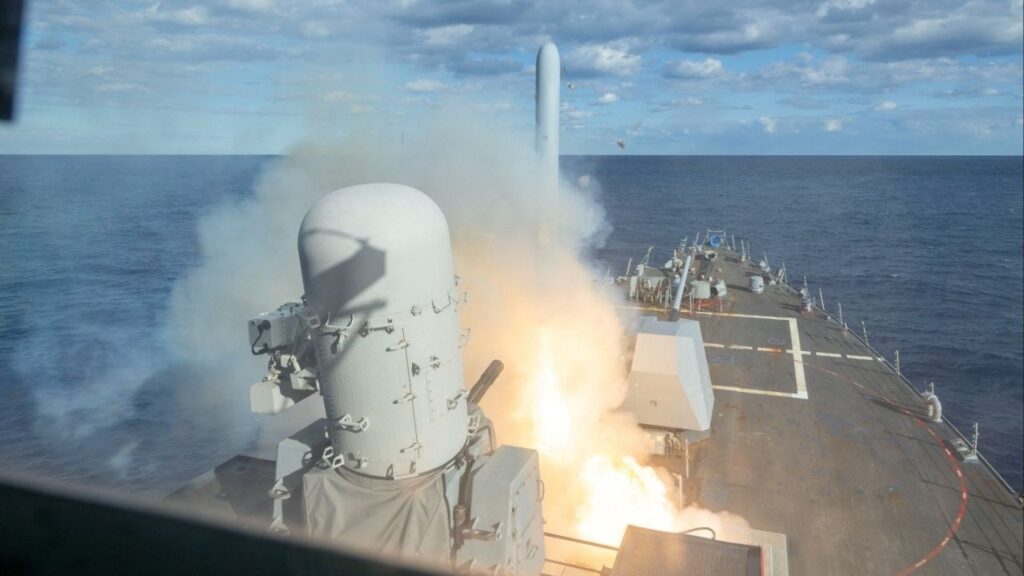 A still image released by U.S. Central Command (CENTCOM), which accompanied a press release describing the operation dubbed "Epic Fury", an attack by the United States and Israel on Iran, shows a rocket launch from a ship, in this picture obtained from social media released on February 28, 2026. (US CENTCOM via X via Reuters)