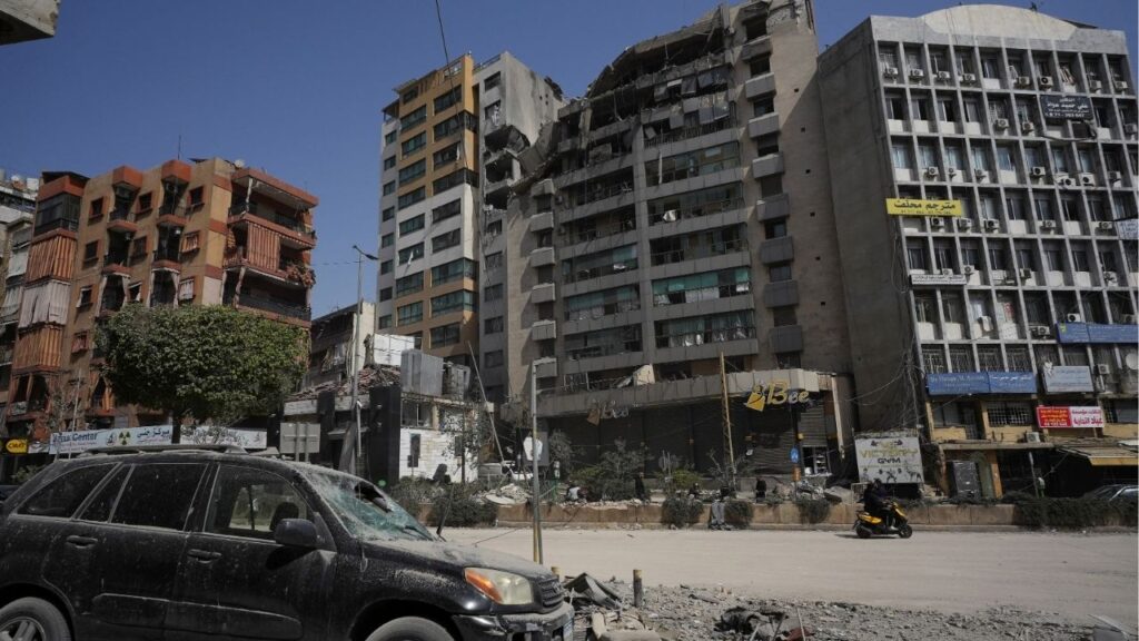A view of a damaged building in the aftermath of Israeli strikes, amid an escalation between Hezbollah and Israel, amid the U.S.-Israeli conflict with Iran, in Beirut's southern suburbs, Lebanon, March 12, 2026. (Reuters/Stringer)