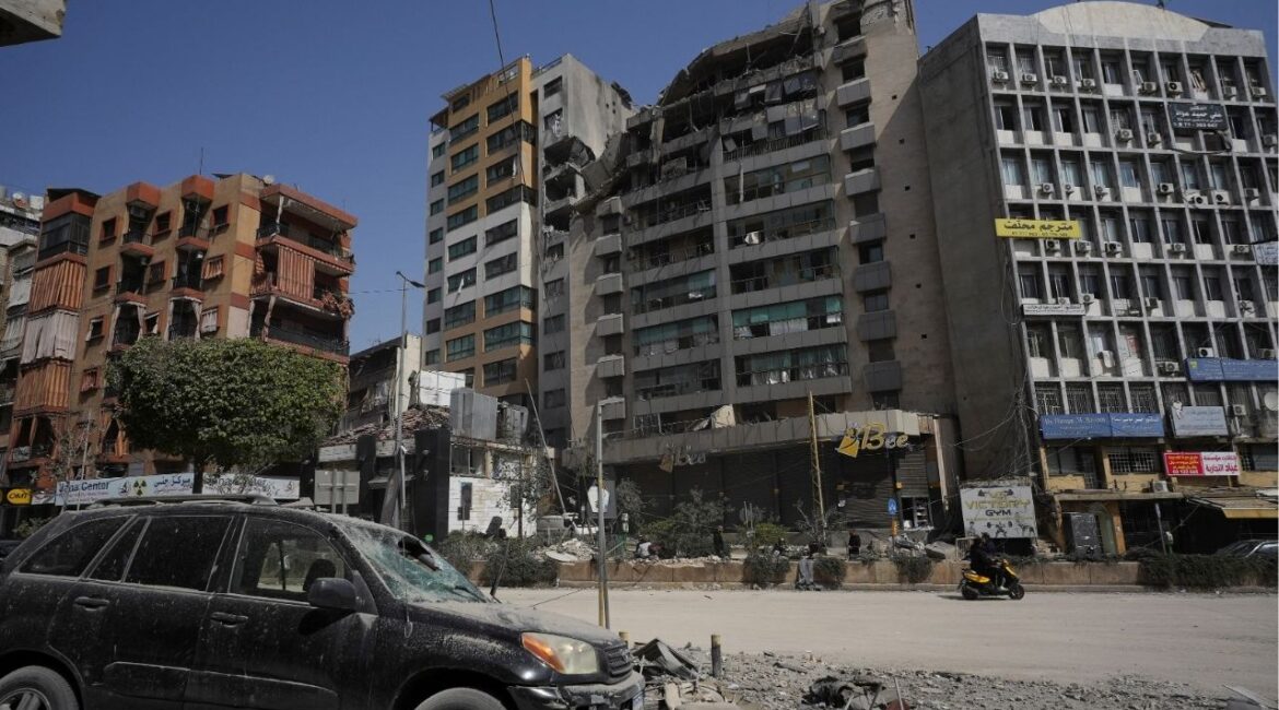 A view of a damaged building in the aftermath of Israeli strikes, amid an escalation between Hezbollah and Israel, amid the U.S.-Israeli conflict with Iran, in Beirut's southern suburbs, Lebanon, March 12, 2026. (Reuters/Stringer)