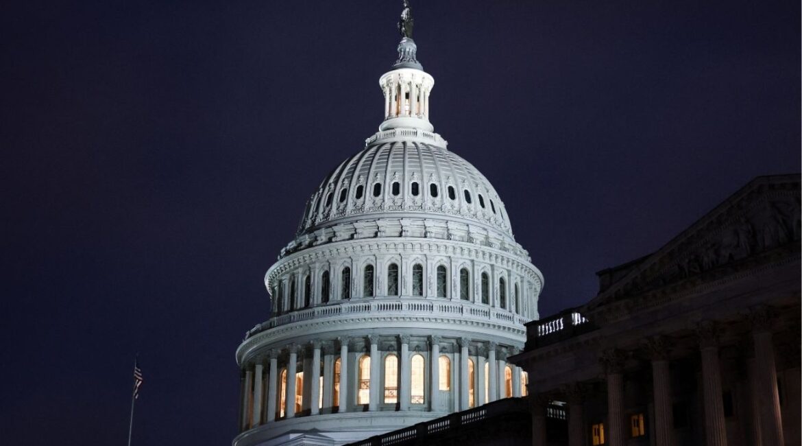 A view of the U.S. Capitol building at night in Washington, D.C., U.S., March 2, 2026. (Reuters/Kylie Cooper)