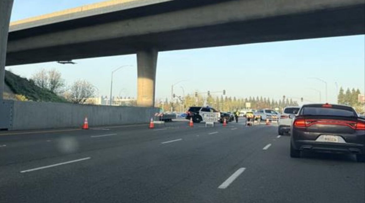 A water main break closed westbound Herndon Avenue between Highway 168 and DeWitt in Clovis, partially reopening one lane Monday, March 16, 2026, morning. (GV Wire)