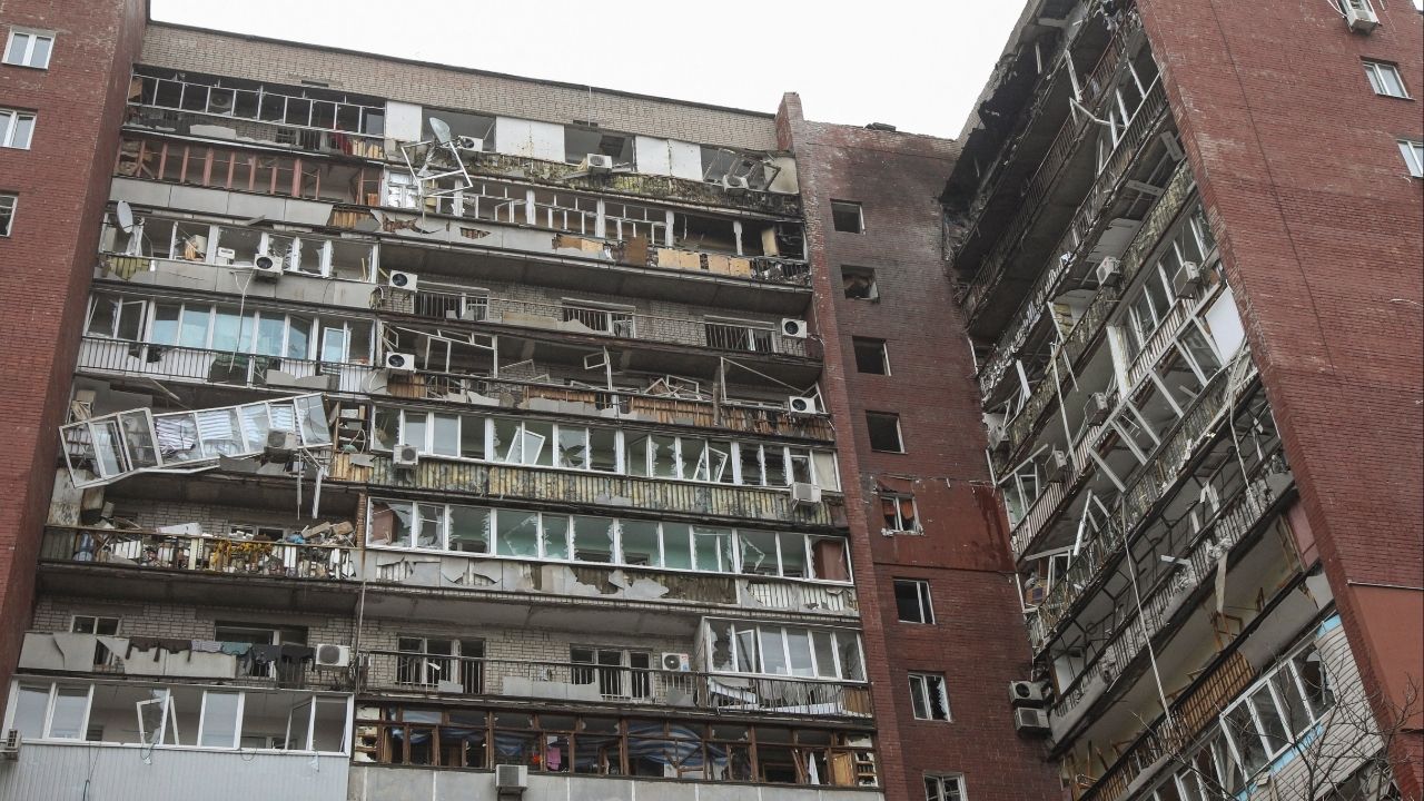 An apartment building which was hit by a Russian drone strike, amid Russia's attack on Ukraine, in Dnipro, Ukraine March 24, 2026. (Reuters/Stringer)