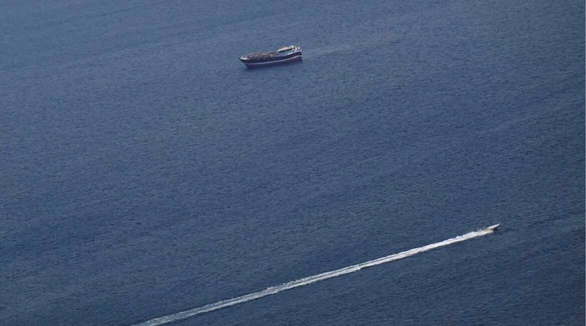 Boats in the Strait of Hormuz amid the U.S.-Israeli conflict with Iran, as seen from Musandam, Oman, March 2, 2026. (Reuters File)