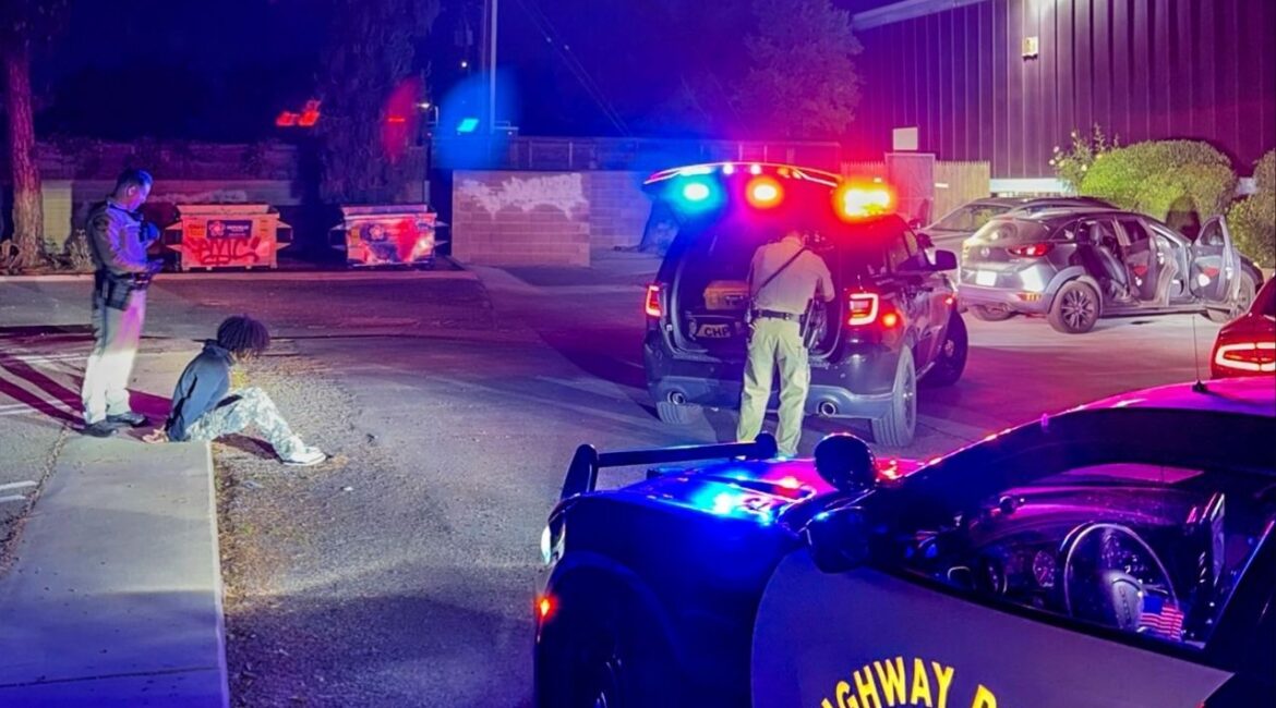 CHP Fresno arrested four people, three men and one woman, after they were caught in a stolen BMW X4 loaded with stolen credit cards, CHP said Monday, March 30, 2026. (CHP)