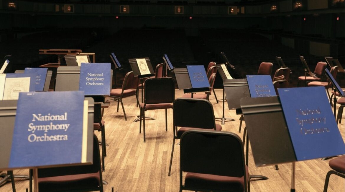 Chairs and music stands on the stage at the John F. Kennedy Center for the Performing Arts in Washington on Jan. 22, 2026. Jean Davidson, the executive director of the National Symphony Orchestra, announced Friday, March 6, 2026, that she is stepping down. (Caroline Gutman/The New York Times)