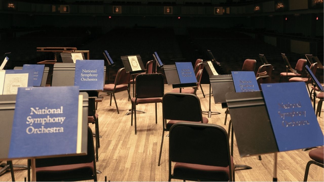 Chairs and music stands on the stage at the John F. Kennedy Center for the Performing Arts in Washington on Jan. 22, 2026. Jean Davidson, the executive director of the National Symphony Orchestra, announced Friday, March 6, 2026, that she is stepping down. (Caroline Gutman/The New York Times)