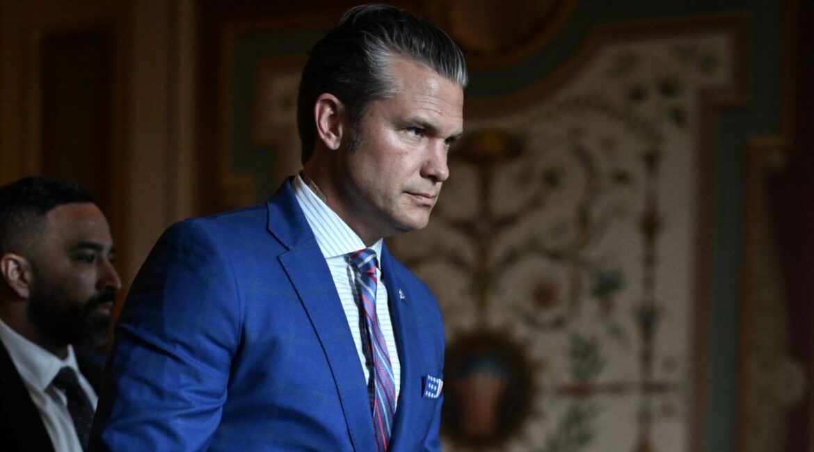Defense Secretary Pete Hegseth at the Capitol in Washington, Jan. 7, 2026. At a news conference on Friday, March 13, Hegseth gave no indication of how long it would take before the Navy could escort civilian cargo ships through the Strait of Hormuz. (Kenny Holston/The New York Times)