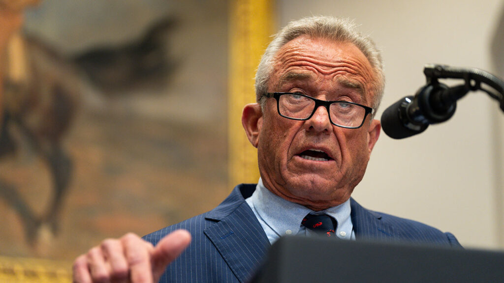 Health and Human Services Secretary Robert F. Kennedy Jr. speaks during an announcement regarding autism at the White House in Washington, Sept. 22, 2025. In a severe blow to the Trump administration’s health agenda, a U.S. district court in Massachusetts on Monday, March 16, 2026, blocked the government from implementing a series of decisions on vaccines made over the last year by Health Secretary Robert F. Kennedy Jr. (Tierney L. Cross/The New York Times)