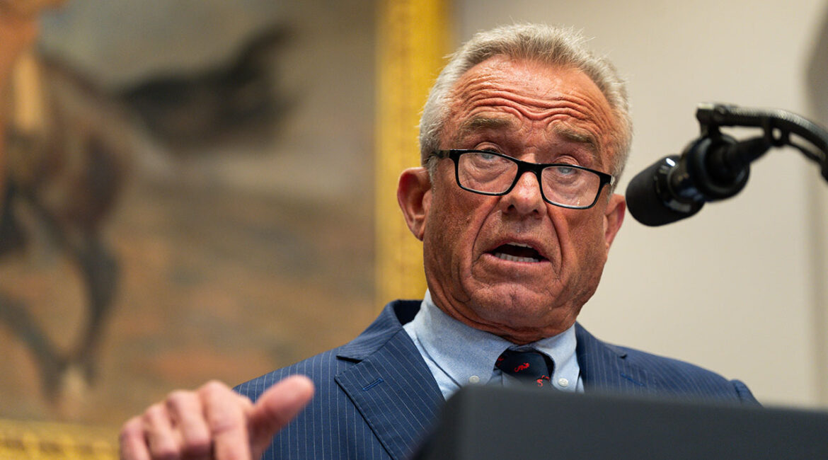 Health and Human Services Secretary Robert F. Kennedy Jr. speaks during an announcement regarding autism at the White House in Washington, Sept. 22, 2025. In a severe blow to the Trump administration’s health agenda, a U.S. district court in Massachusetts on Monday, March 16, 2026, blocked the government from implementing a series of decisions on vaccines made over the last year by Health Secretary Robert F. Kennedy Jr. (Tierney L. Cross/The New York Times)