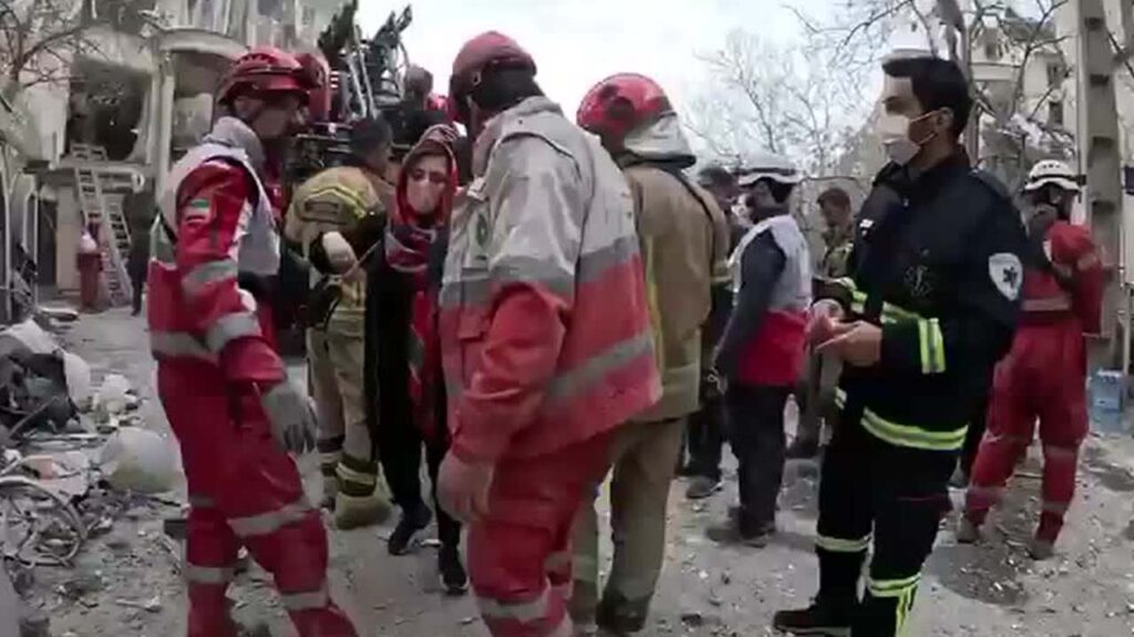 Red Crescent rescuers were seen working at the site of a reported airstrike in Tehran, in a video released on Monday (March 23).