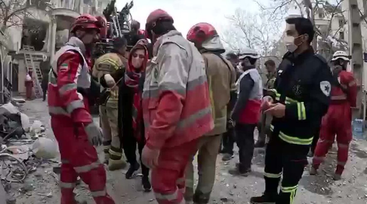Red Crescent rescuers were seen working at the site of a reported airstrike in Tehran, in a video released on Monday (March 23).