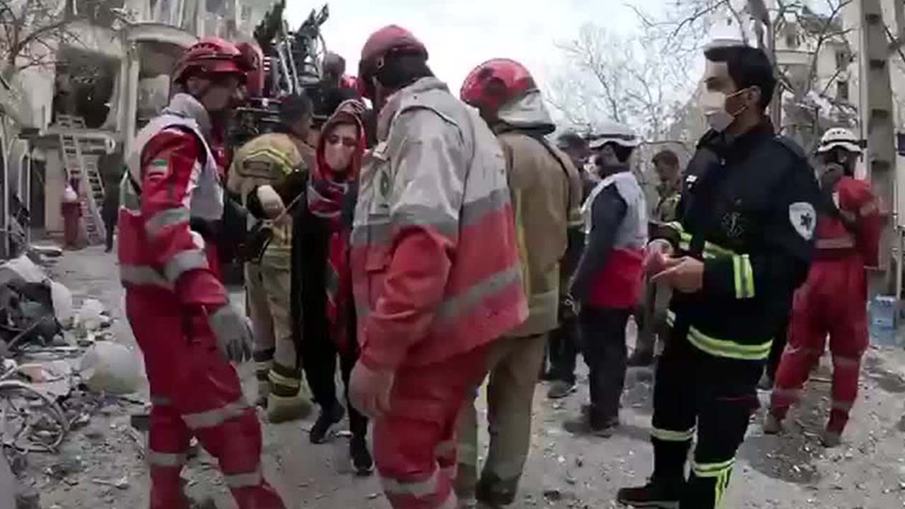 Red Crescent rescuers were seen working at the site of a reported airstrike in Tehran, in a video released on Monday (March 23).