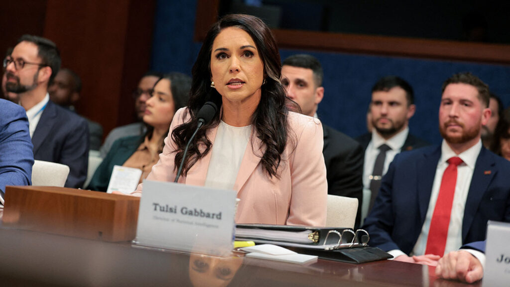 Director of National Intelligence (DNI) Tulsi Gabbard testifies before a U.S. House Intelligence Committee hearing on worldwide threats, on Capitol Hill in Washington, D.C., U.S., March 19, 2026. (Reuters/Kylie Cooper)
