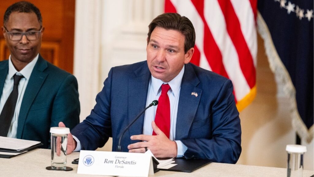 Florida’s Gov. Ron DeSantis speaks during a “Saving College Sports” roundtable discussion at the White House in Washington, March 6, 2026. After President Donald Trump urged states to recommit themselves to capital punishment, Florida started to put prisoners to death at rates not seen in the state’s modern history. (Eric Lee/The New York Times)