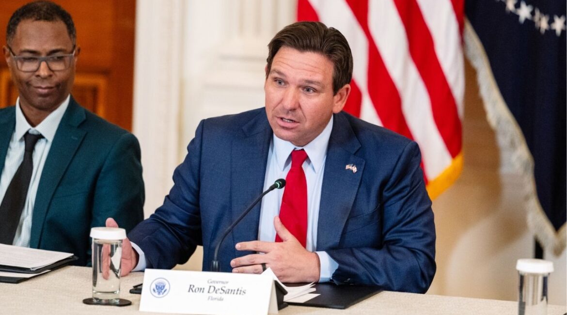 Florida’s Gov. Ron DeSantis speaks during a “Saving College Sports” roundtable discussion at the White House in Washington, March 6, 2026. After President Donald Trump urged states to recommit themselves to capital punishment, Florida started to put prisoners to death at rates not seen in the state’s modern history. (Eric Lee/The New York Times)