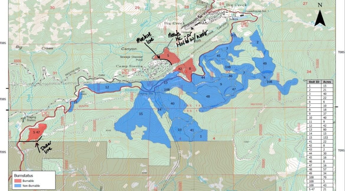 Fresno County officials will conduct a prescribed burn near Camp Sierra north of Shaver Lake on Tuesday, March 24, 2026, with smoke visible but monitored by on-site safety personnel. (Fresno County SO)