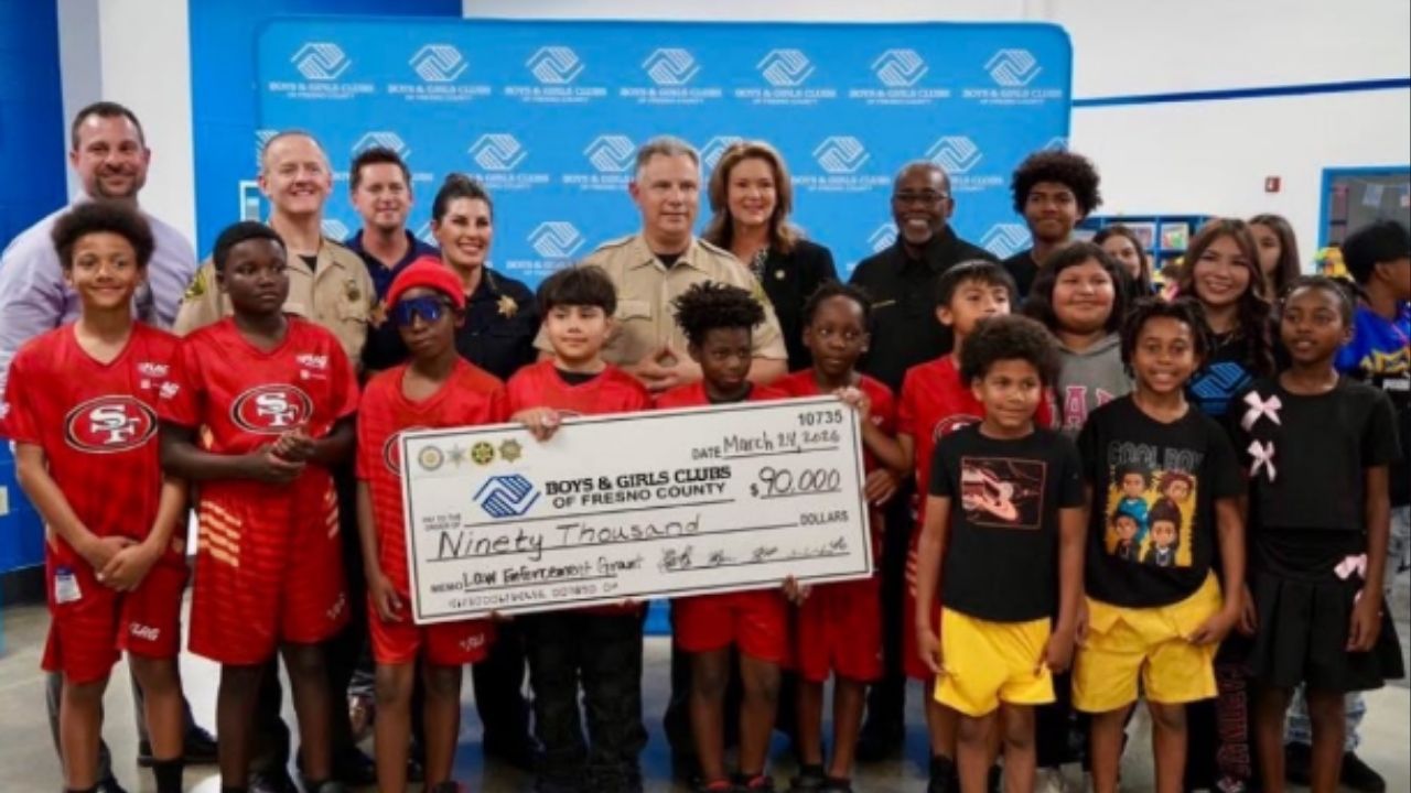 Fresno law enforcement presented a $90,000 grant to the Boys & Girls Clubs to support youth programs on Tuesday, March 24, 2026. (Fresno PD)