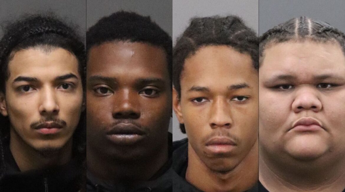 From left to right: Fresno police and partner agencies arrested Jaylon Black, Josiah Rogers, Kwame Pree, Jaymari Sconiers, and two juveniles in connection with the 2025 robbery and murder of 18-year-old Karim Williams. (Fresno PD)