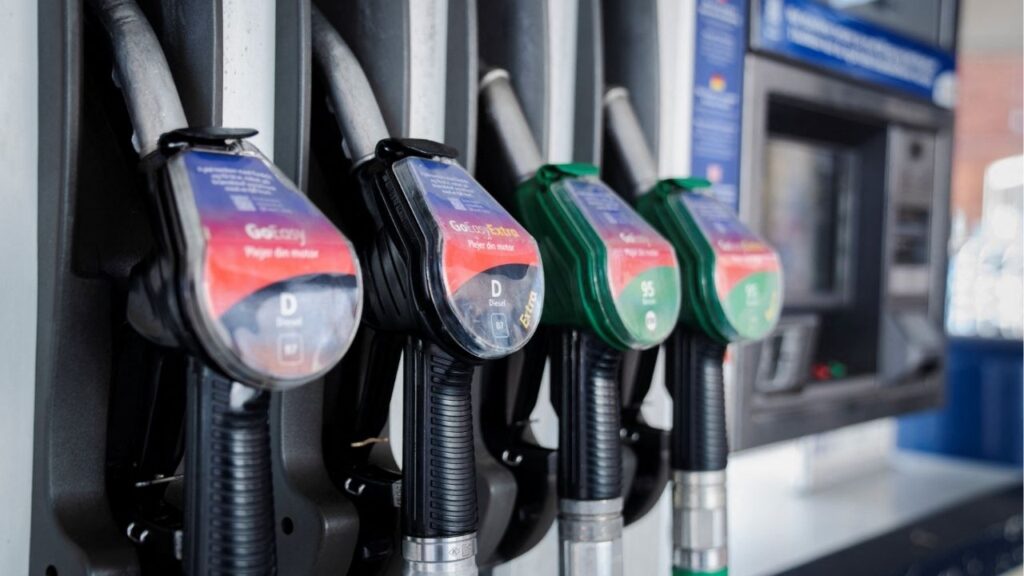 Fuel pump nozzles at a Q8 gas station in Copenhagen, Denmark, March 9, 2026. (Ritzau Scanpix/Sebastian Elias Uth via Reuters)