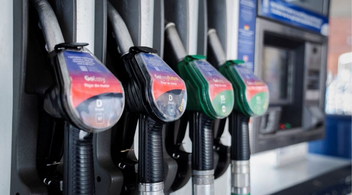 Fuel pump nozzles at a Q8 gas station in Copenhagen, Denmark, March 9, 2026. (Ritzau Scanpix/Sebastian Elias Uth via Reuters)