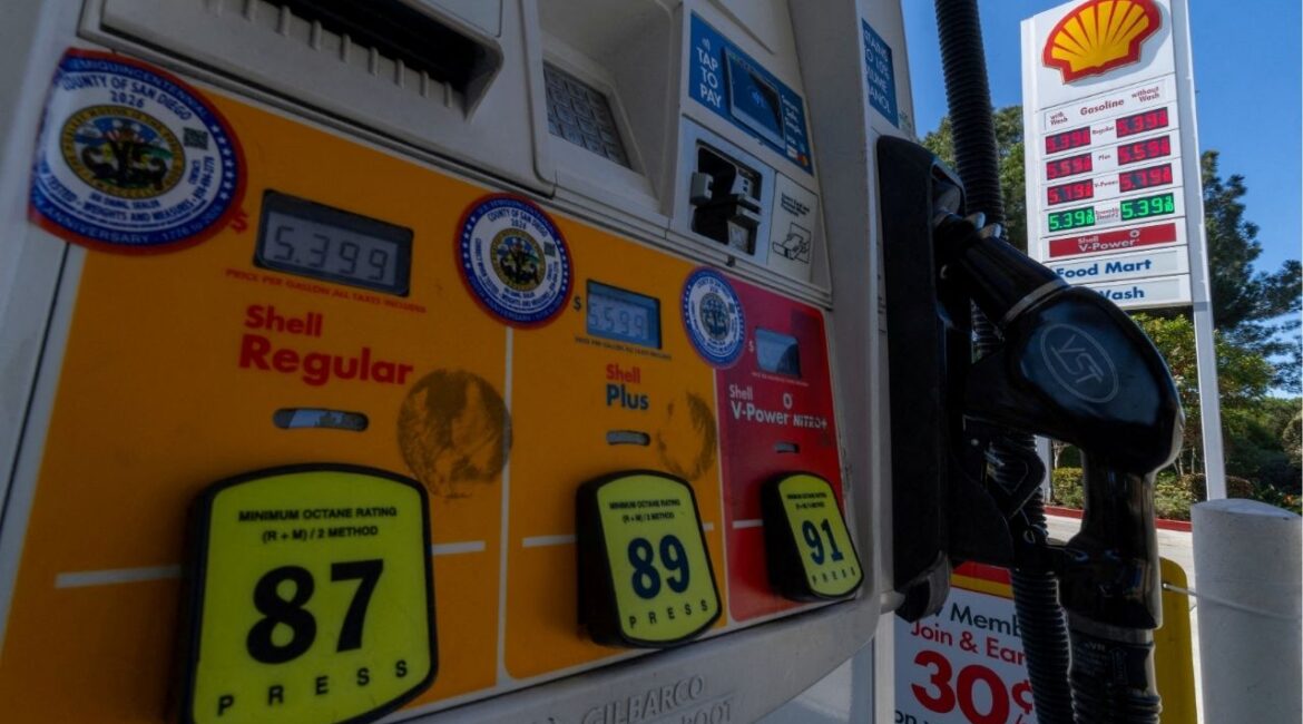 Gasoline prices are displayed on a gas pump in Del Mar, California, U.S., March 3, 2026. (Reuters File)