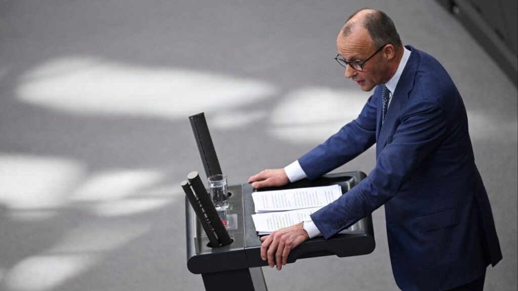 German Chancellor Friedrich Merz delivers a government declaration to Germany's lower house of parliament, the Bundestag, on the upcoming EU summit, in Berlin, Germany, March 18, 2026. (Reuters/Annegret Hilse)