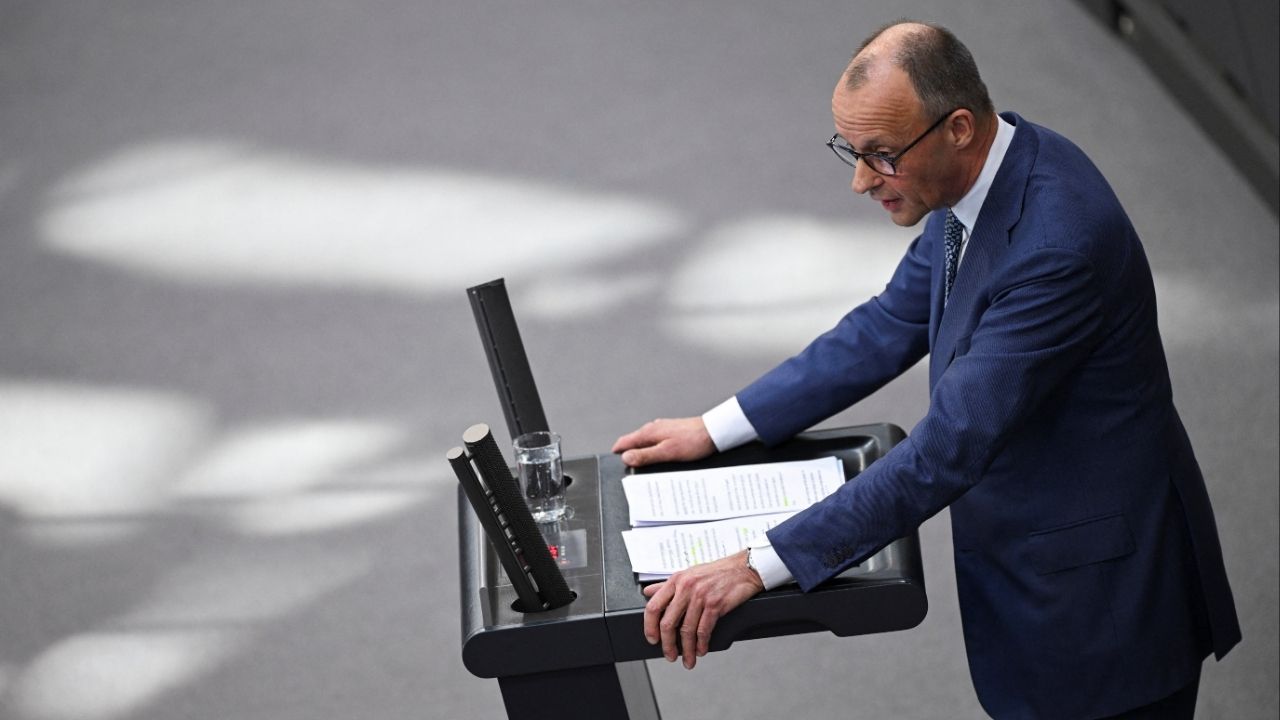 German Chancellor Friedrich Merz delivers a government declaration to Germany's lower house of parliament, the Bundestag, on the upcoming EU summit, in Berlin, Germany, March 18, 2026. (Reuters/Annegret Hilse)