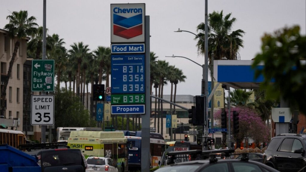 High prices for gasoline are shown at a gas station in downtown Los Angeles, California, U.S., March 10, 2026. (Reuters File)