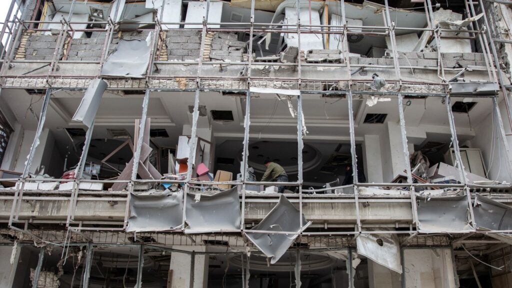 Image of damage to the Ghandi Hospital in northern Tehran, Iran, after a missile attack