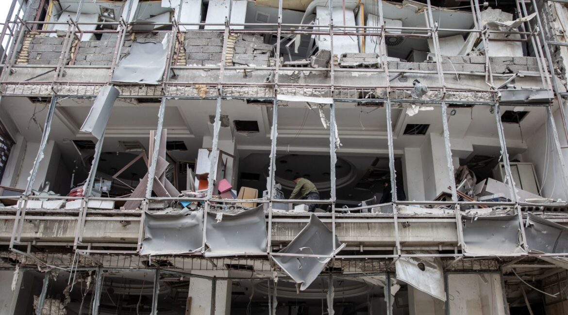 Image of damage to the Ghandi Hospital in northern Tehran, Iran, after a missile attack